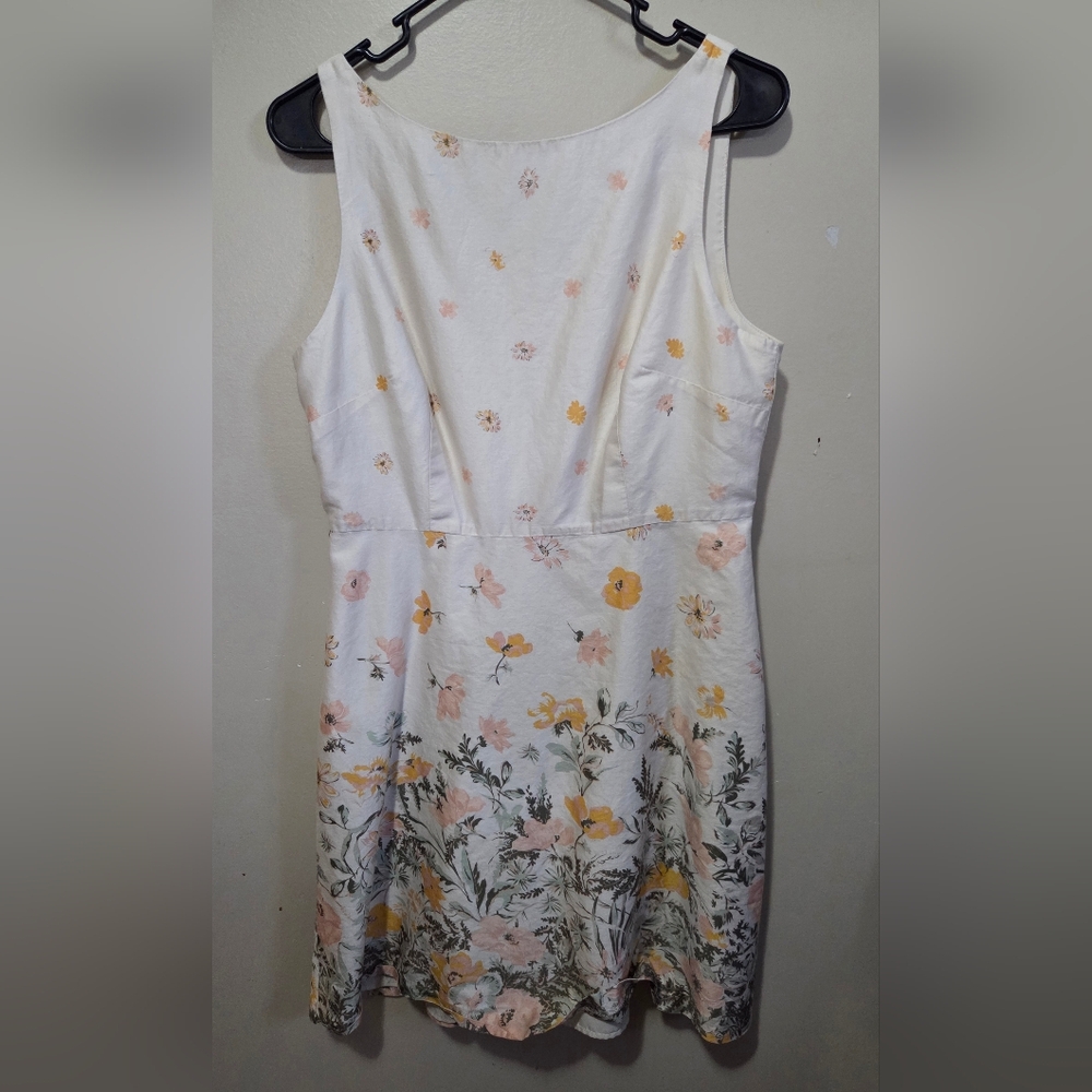 LOFT Outlet Women's 10 Petite Sleeveless Dress, Cream with Floral Print, Lined
